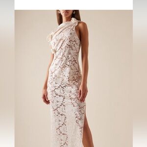 Coperni Rosette-Detailed Lace Maxi Dress